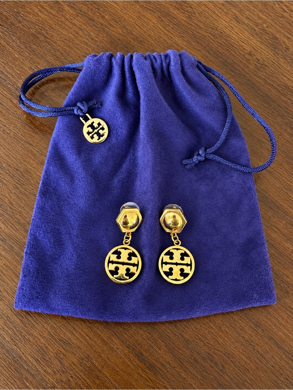 Tory Burch - Gold Double T Logo Hexagon Drop Earrings + Dust Bag